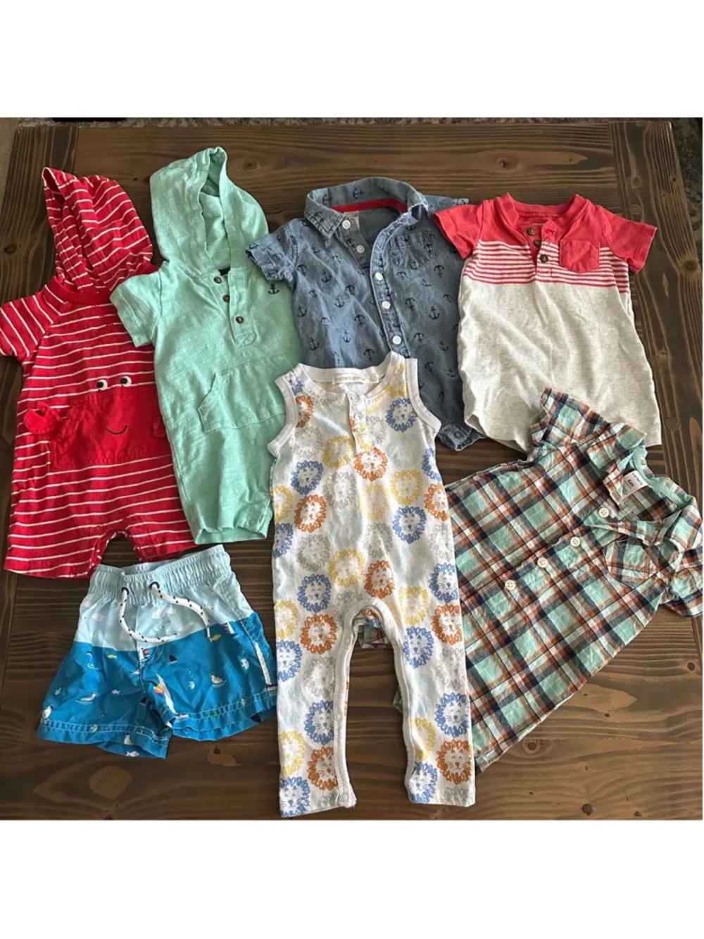 Baby Romper Lot 6 Months Carter's Nautical Crab Anchor Summer 7 Pc